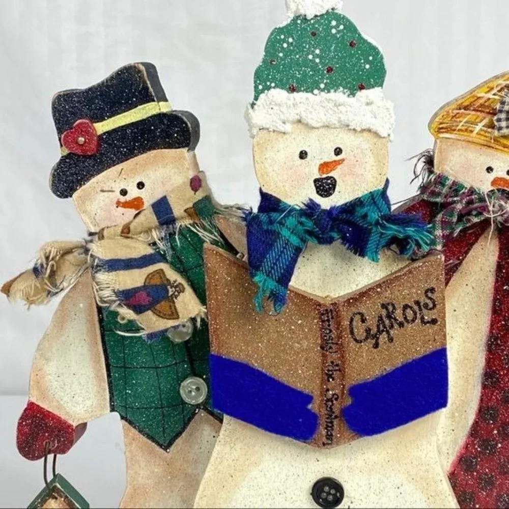 Christmas Wooden Snowmen Decoration HandPainted Primitive Folk Art‎ Winter Decor